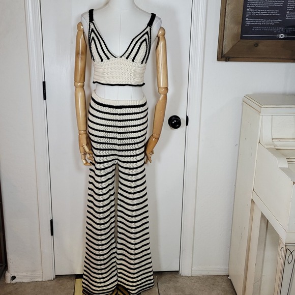 ZARA 100% Cotton Black & White Crochet Set Size Medium Matching Boho Outfit - Picture 2 of 11